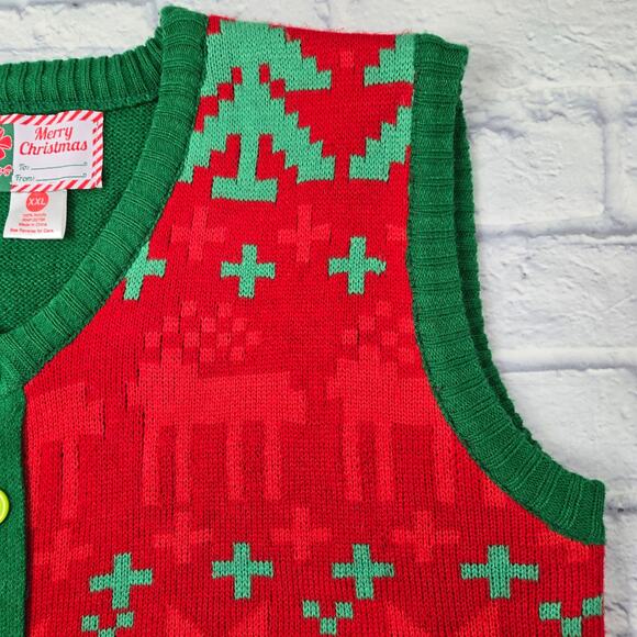 Women's Merry Christmas Ugly Christmas Sweater Vest Faux Button Front size XXL - Picture 8 of 12